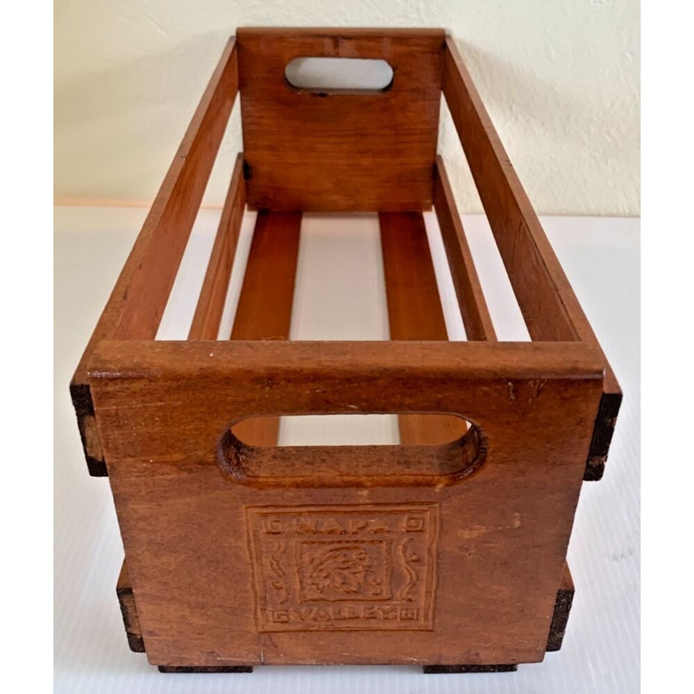 Vintage Napa Valley Wooden Crate Storage Box 36 CD's with Handles Stain/Finished
